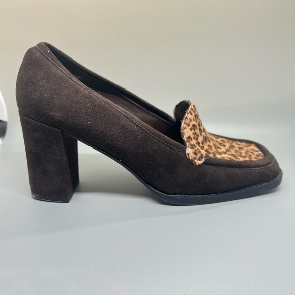 Anne Klein II Suede Brown Animal Print Leopard Loafers Shoes Size 7, Heels 3” - Picture 10 of 10